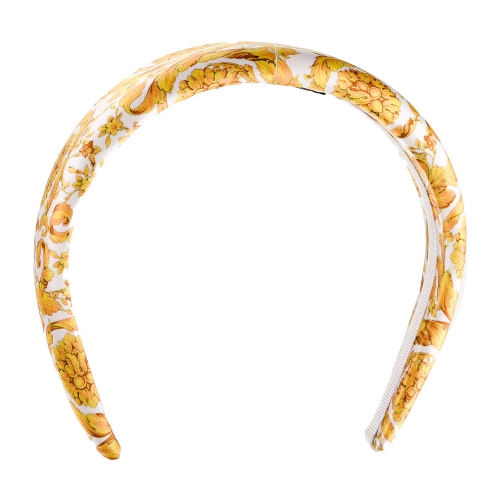 Versace Satin Printed White and Gold Headband